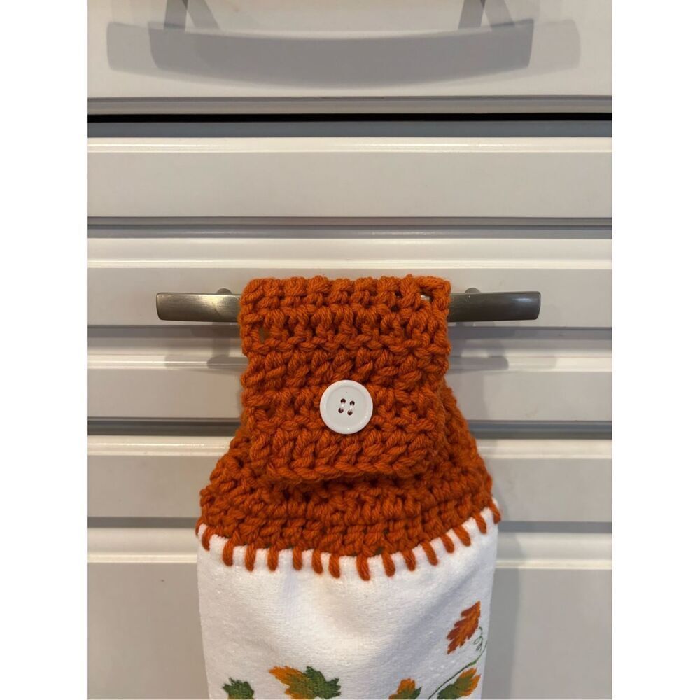 Crochet Top Kitchen Towel-Variety pumpkins bottom brown checks - Picture 2 of 2